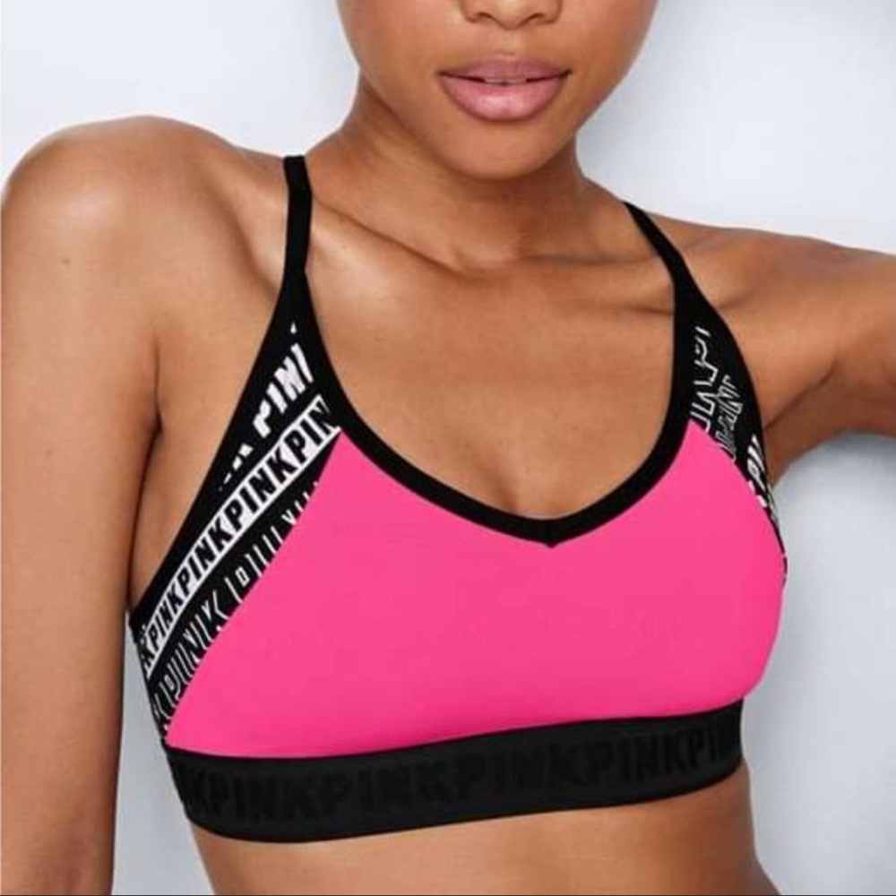 PINK Victoria's Secret Hot Pink Sports Bra with Black Straps